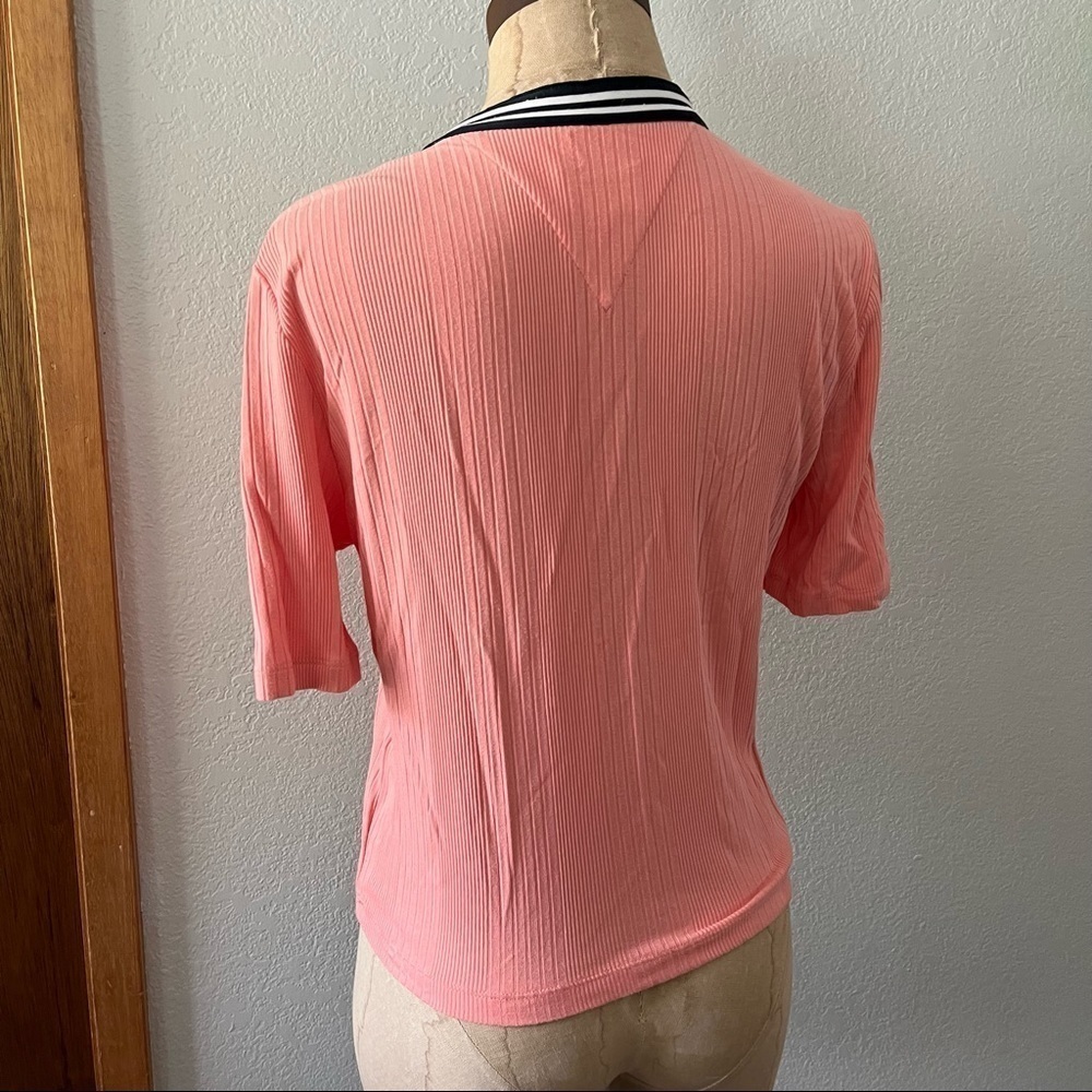TOMMY JEANS sz M Peach Orange Henley Crop Top Short Sleeve - Picture 3 of 9